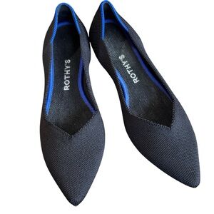 Rothy's Ballet Flats Womens Sz 7 The Point Toe Black Knit Shoes Slip On EU 37.5